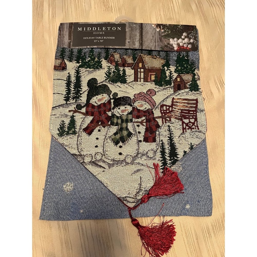 table runner holiday 13”x70” Christmas Red Tassel Middleton NEW